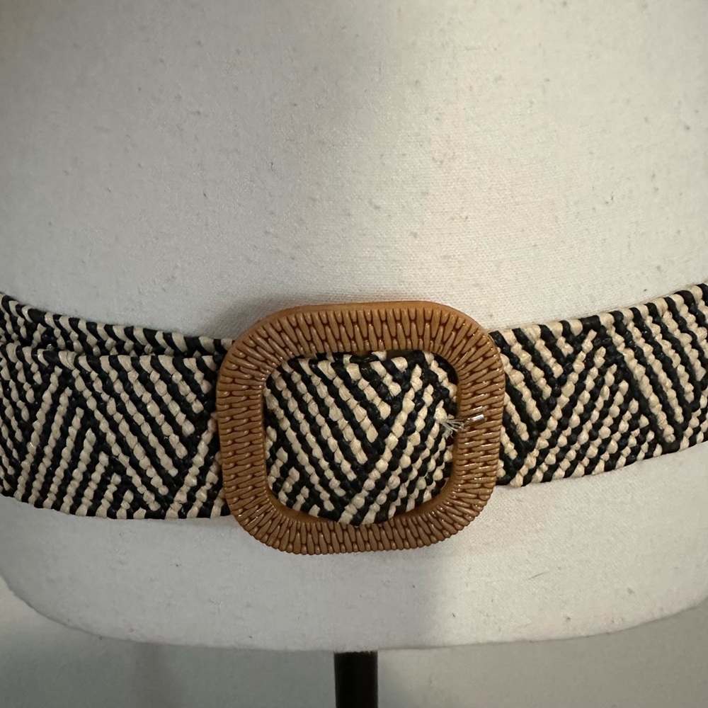 Woven Black and Tan Belt with Square Buckle